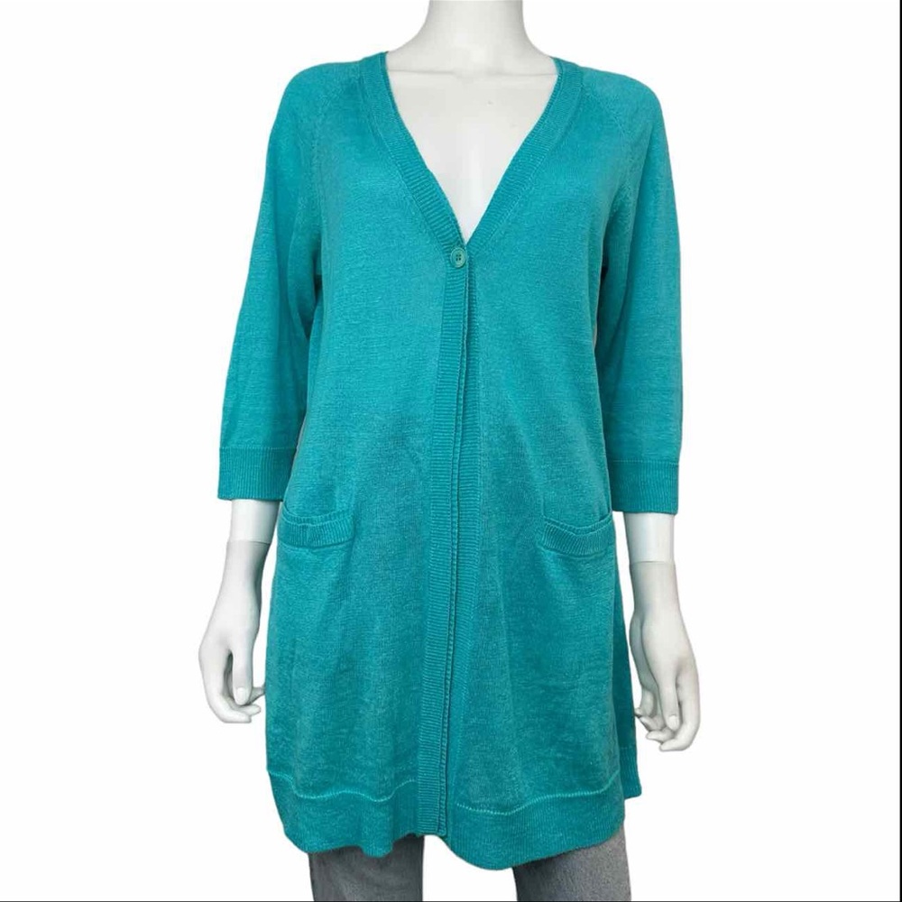 Lafayette 148 New York Teal Open-Front Long Cardigan